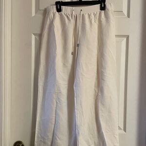 Miss Lili White Women's Linen Mix Pants Stretch Pull Up Waist Wide Legs  Sz XL